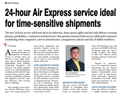 24-hour Air Express service ideal  for time-sensitive shipments